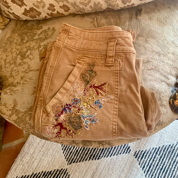 Anthropologie Women’s Khaki Jeans - The Wanderer - Sz 27 Embroidered Floral - Picture 11 of 11